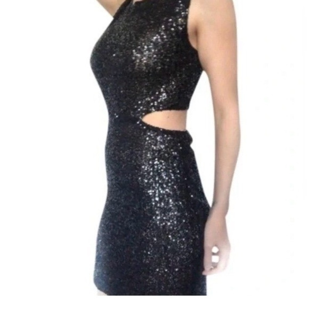 Lovers + Friends Black Sequin Cutout Mini Dress NWT L Party Club Y2K Bodycon